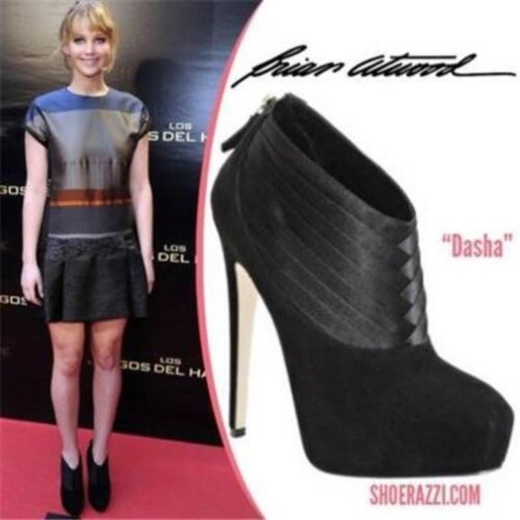 Brian Atwood DASHA Suede Satin Platform Ankle Booties Boots Shoes - Picture 2 of 12